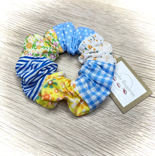színes, mintás, vidám, kézműves scrunchie hajgumi pamutvászonból