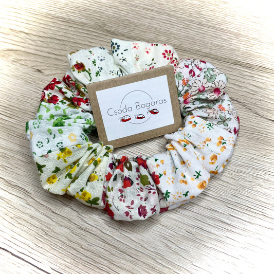 patchwork foltvarrás hajgumi scrunchie virág színes mintás tavasz vidám gyermek