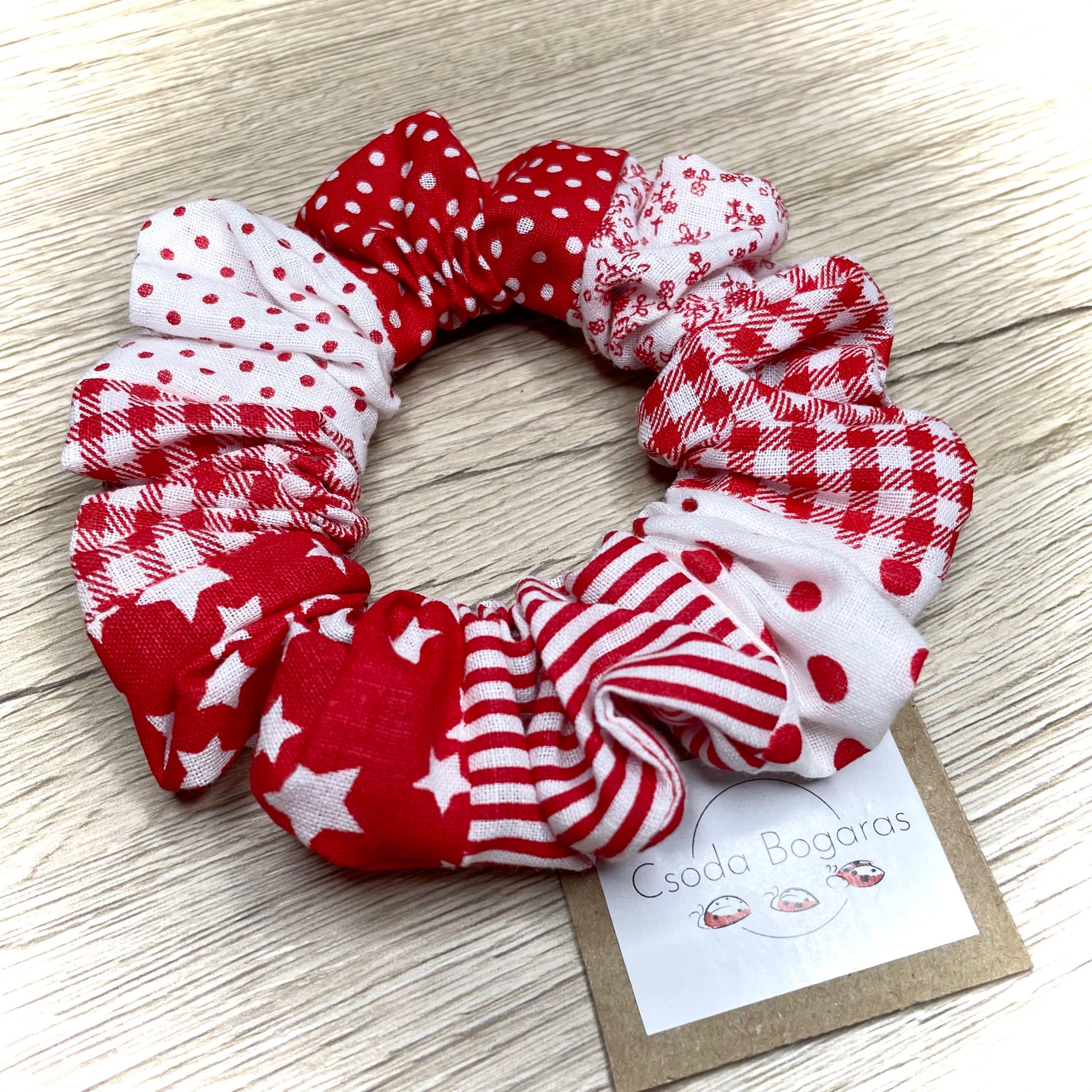nagy scrunchie hajgumi lófarok haj hajdísz színes vidám pamut varrott kézműves egyedi pöttyös virágos