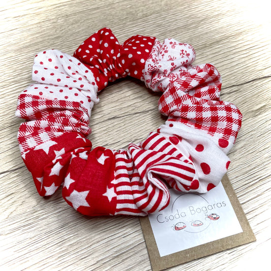 nagy scrunchie hajgumi lófarok haj hajdísz színes vidám pamut varrott kézműves egyedi pöttyös virágos