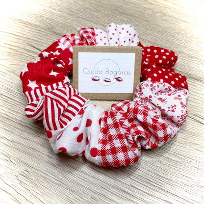 nagy scrunchie hajgumi lófarok haj hajdísz színes vidám pamut varrott kézműves egyedi pöttyös virágos