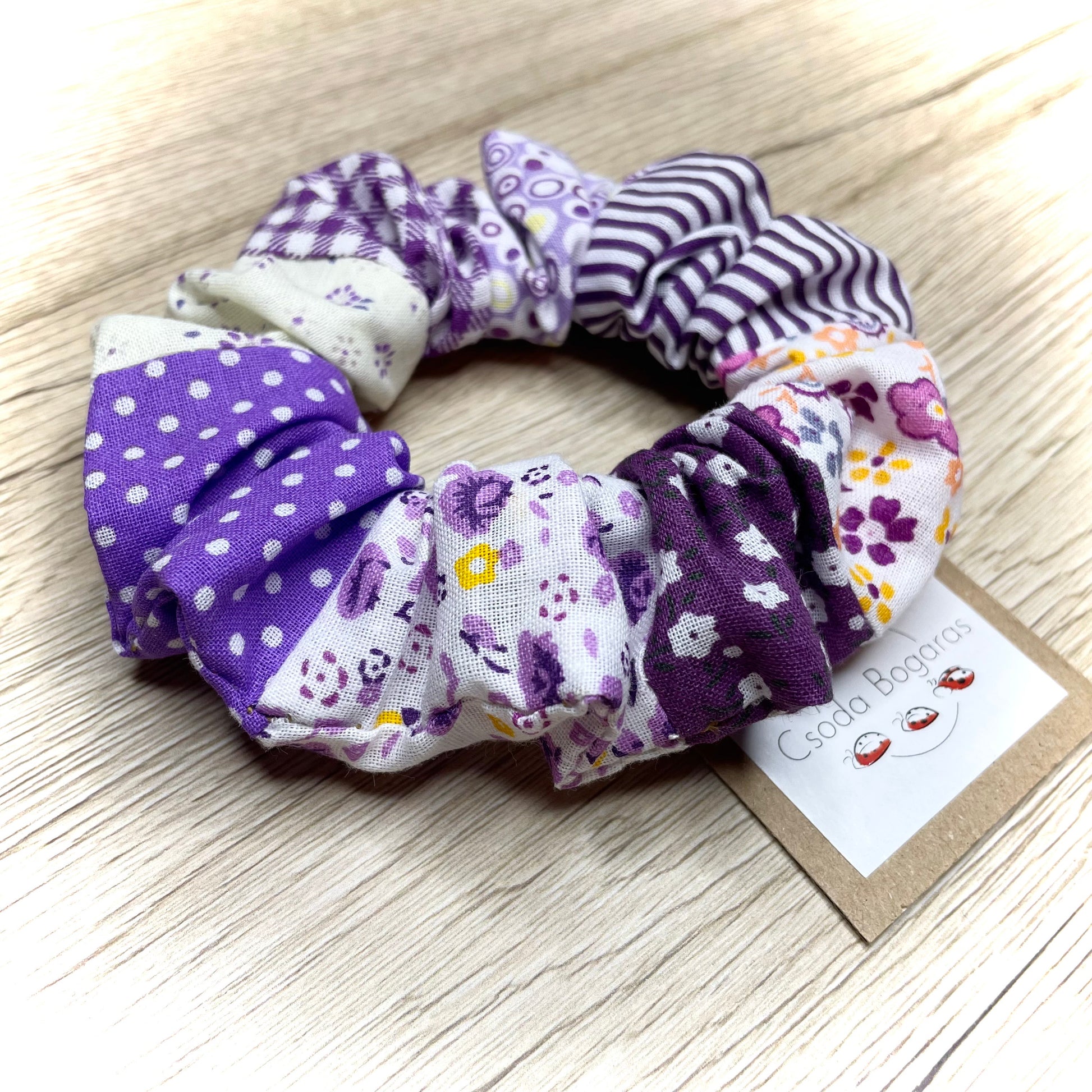 nagy scrunchie hajgumi lófarok haj hajdísz színes vidám pamut varrott kézműves egyedi pöttyös virágos