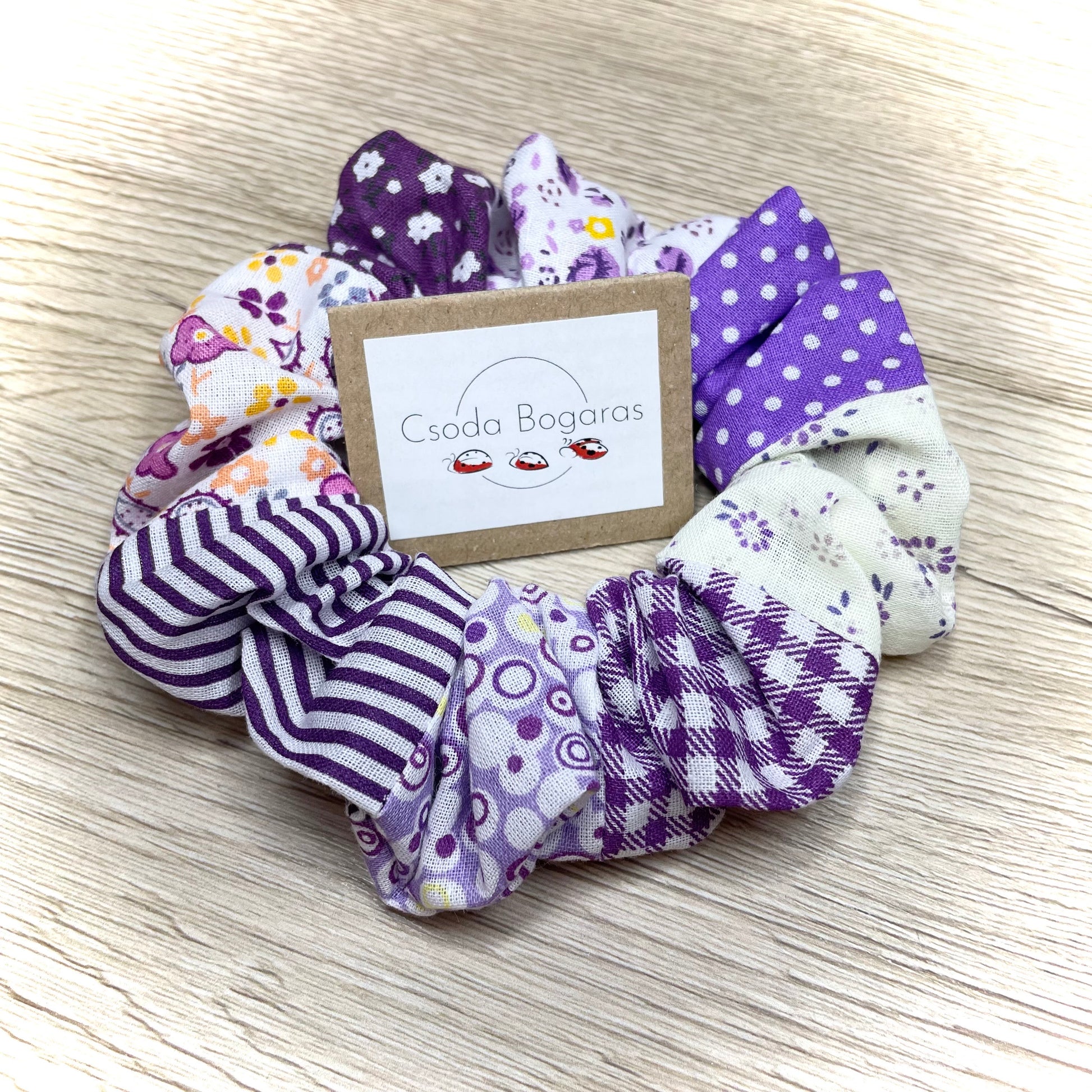 nagy scrunchie hajgumi lófarok haj hajdísz színes vidám pamut varrott kézműves egyedi pöttyös virágos