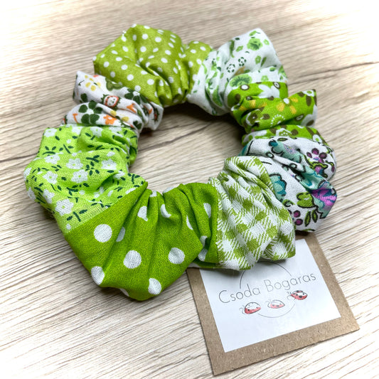 nagy scrunchie hajgumi lófarok haj hajdísz színes vidám pamut varrott kézműves egyedi pöttyös virágos